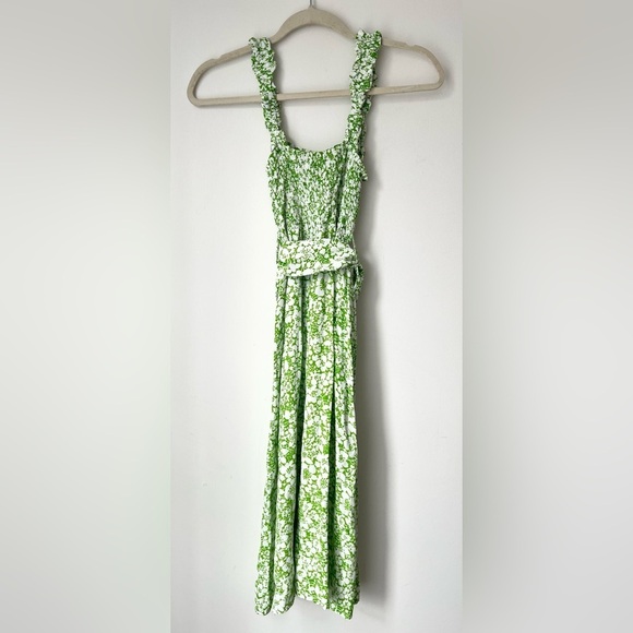 Faithfull the Brand Dress Women’s XS Green White Floral Print Mae Midi Dress - Picture 3 of 8